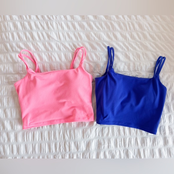 Bundle Halara Double Straps Crop Yoga Tank Bra Open Back Twist XS Blue Pink - Picture 2 of 5